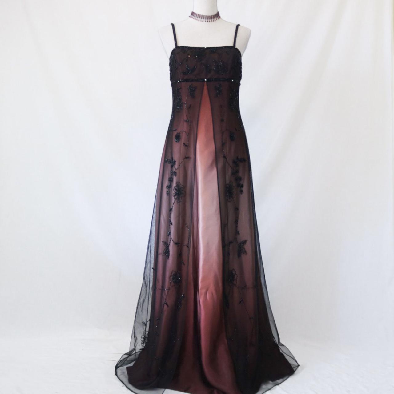 Retro Empire Dress Pink Brown Exquisite Beaded Long Tulle Prom Dress
