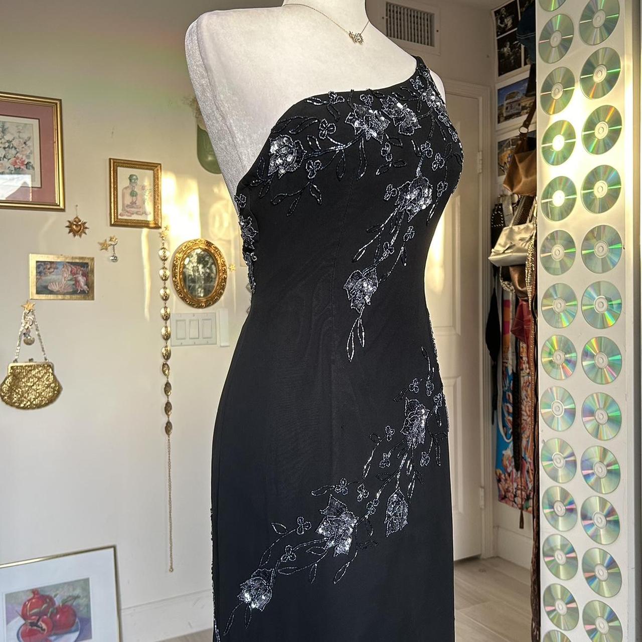 Black one shoulder beaded floral midi chiffon ball gown evening dress party dress nv4244