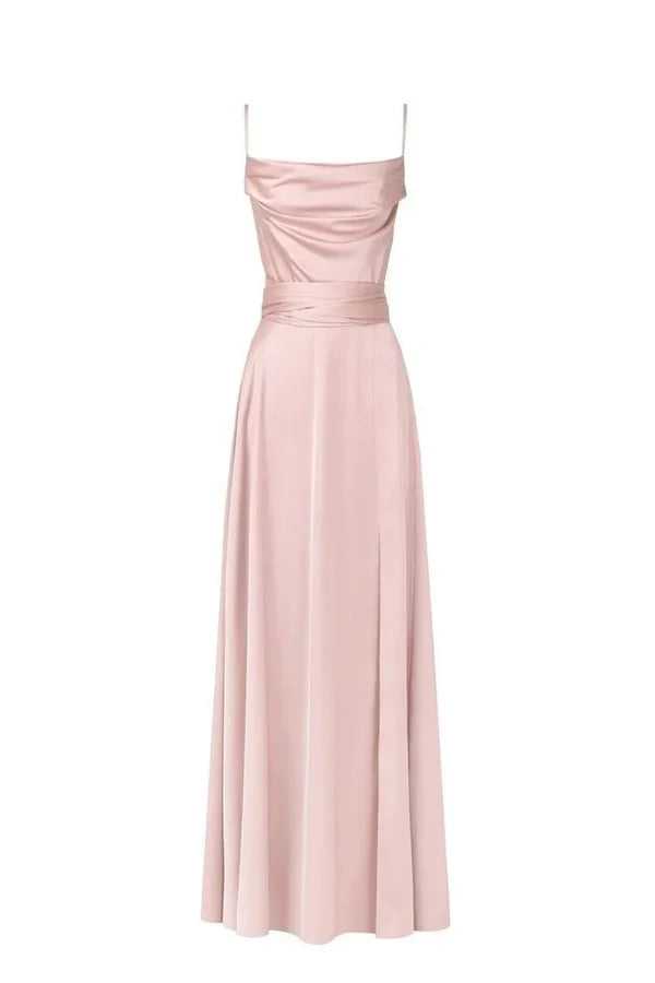 Pink long satin ball gown evening gown bridesmaid dress nv4388