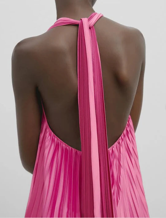 Pink V-neck Elegant Long Satin Evening Dress Party Dress Wedding Guest Dress nv4150