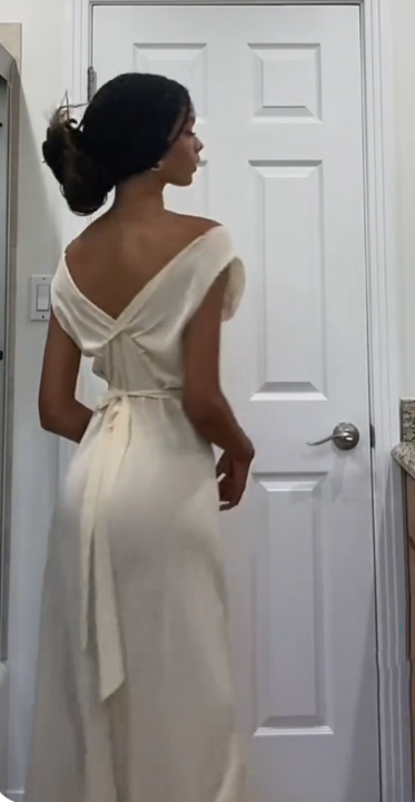 Ivory Fashion Elegant V-neck Long Slim Fit Satin Party Ball Gown Evening Dress Prom Dress Wedding Dress nv3934