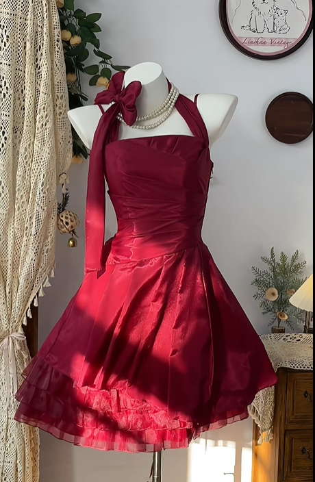 Red Fashion Short Satin Tulle Homecoming Dress Birthday Dress Banquet Dress Party Dress nv4557