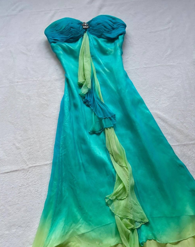 Blue green gradient fashion exquisite rhinestone long chiffon ball gown evening dress party dress nv4584