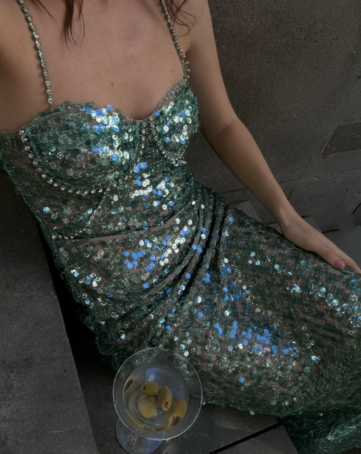 Grünes langes Abendkleid mit glänzenden Pailletten, Heimkehrkleid, Cocktailpartykleid, NV4759