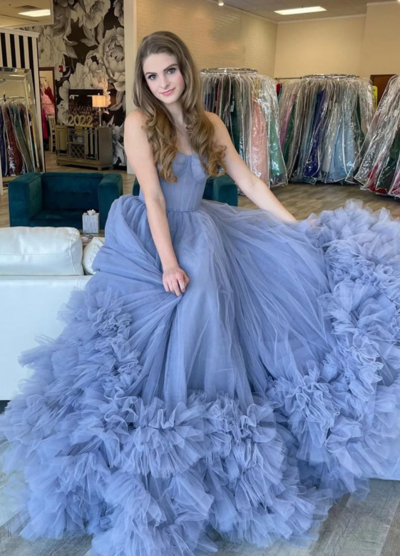 Strapless Tulle Long Ball Gown, A-Line Evening Gown nv1333