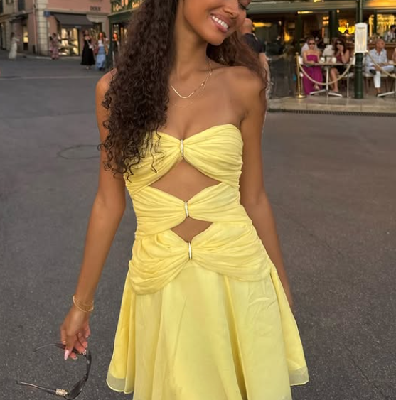 Yellow Fashion Bare Waist Chiffon Short Homecoming Dress Party Dress nv4914