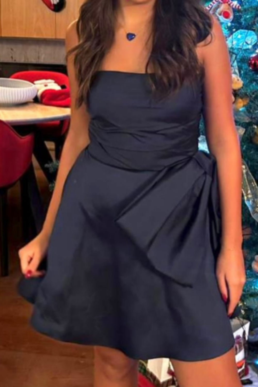 Navy blue off-the-shoulder fashionable short satin homecoming dress birthday party dress nv5279