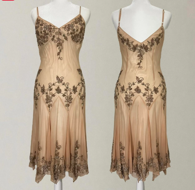 Cream brown delicate beaded mid-length chiffon prom dress nv5353