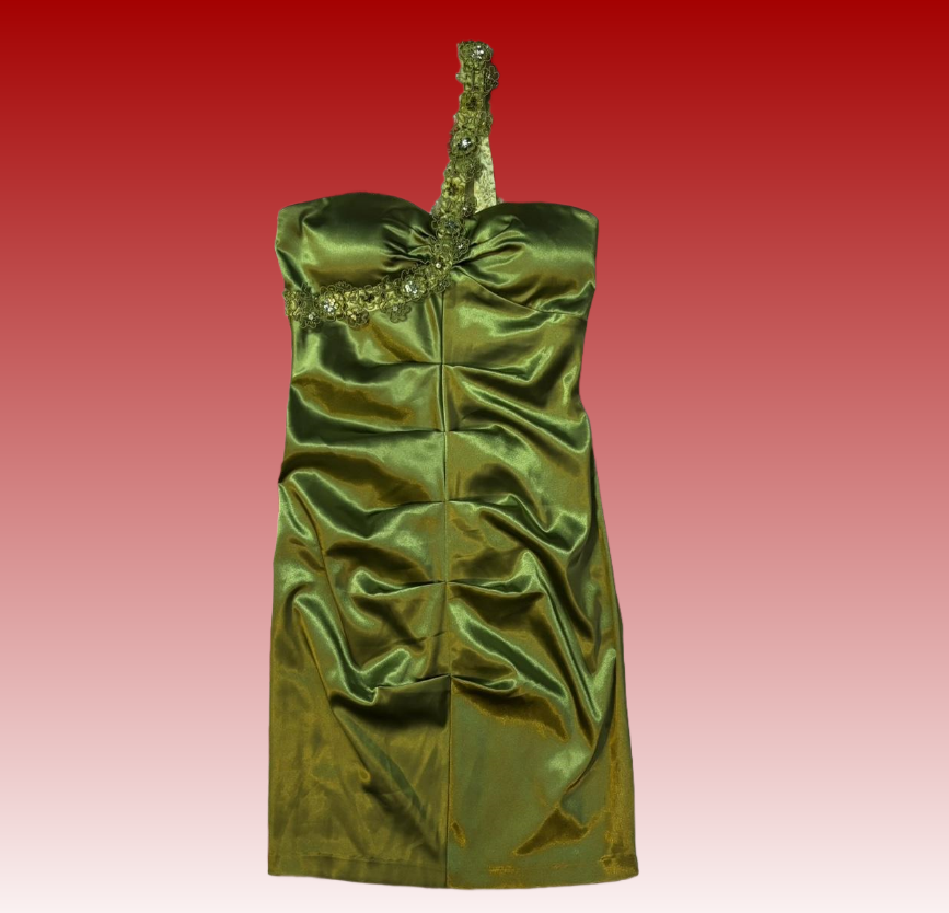 Green one shoulder fashion fairy satin short homecoming dress birthday party dress nv5400