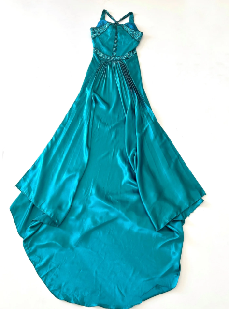 NiceVestidos--(Including Scarf) Blue-green exquisite hand-beaded long satin floor-length prom dress evening dress banquet dress Nv5578