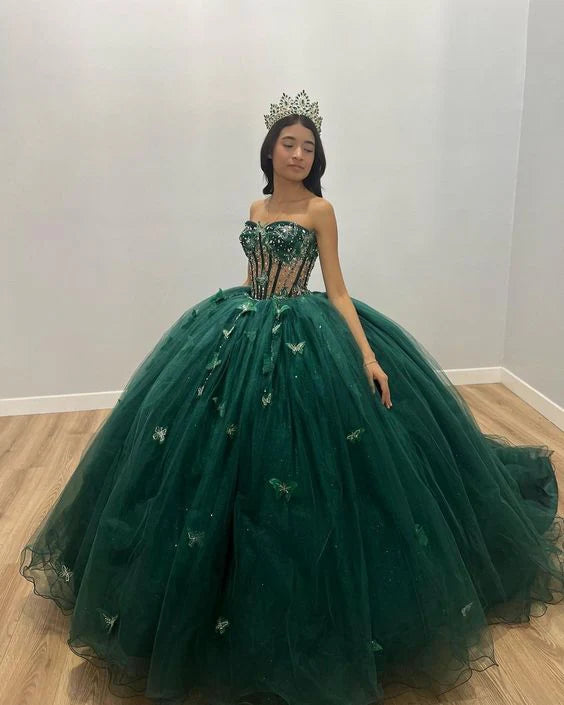 Robe de bal longue en tulle vert pour 16 ans nv1125
