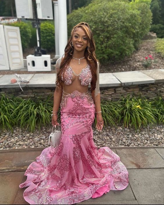 Sexy elegant pink prom dress, applique wedding dress nv1368