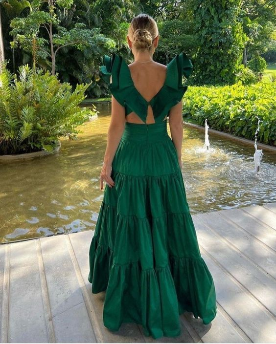 Robe de bal longue verte coupe A nv1182