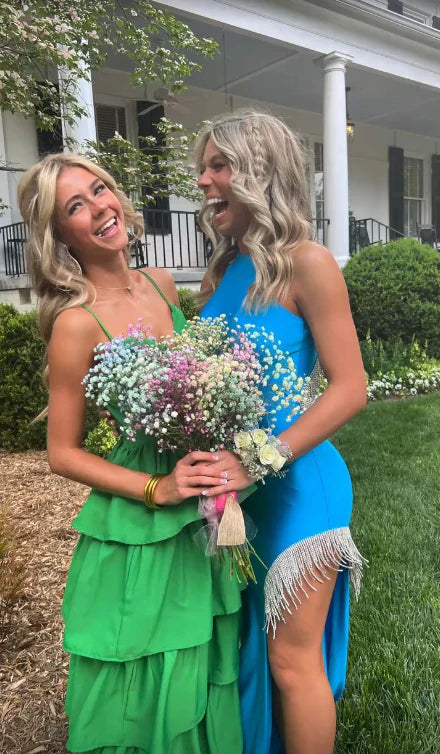 Robe de soirée longue fendue bleue à coupe ajustée nv2460