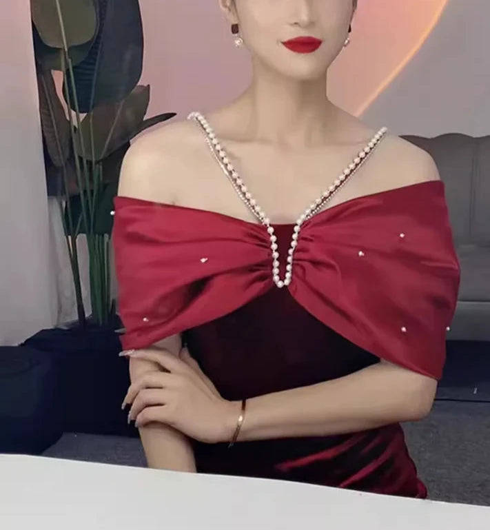 Rotes trägerloses Samt-Partykleid, langes Meerjungfrauenschwanz-Ballkleid, schmales Abendkleid, NV3090