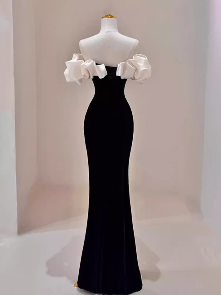 Wunderschönes schulterfreies schwarzes Meerjungfrauen-Ballkleid nv1718