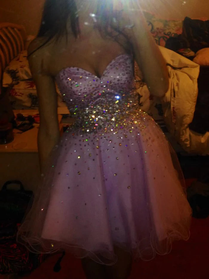 Pink Gold Beaded Sparkling Short Chiffon Homecoming Dress Cocktail Party Dress nv5179