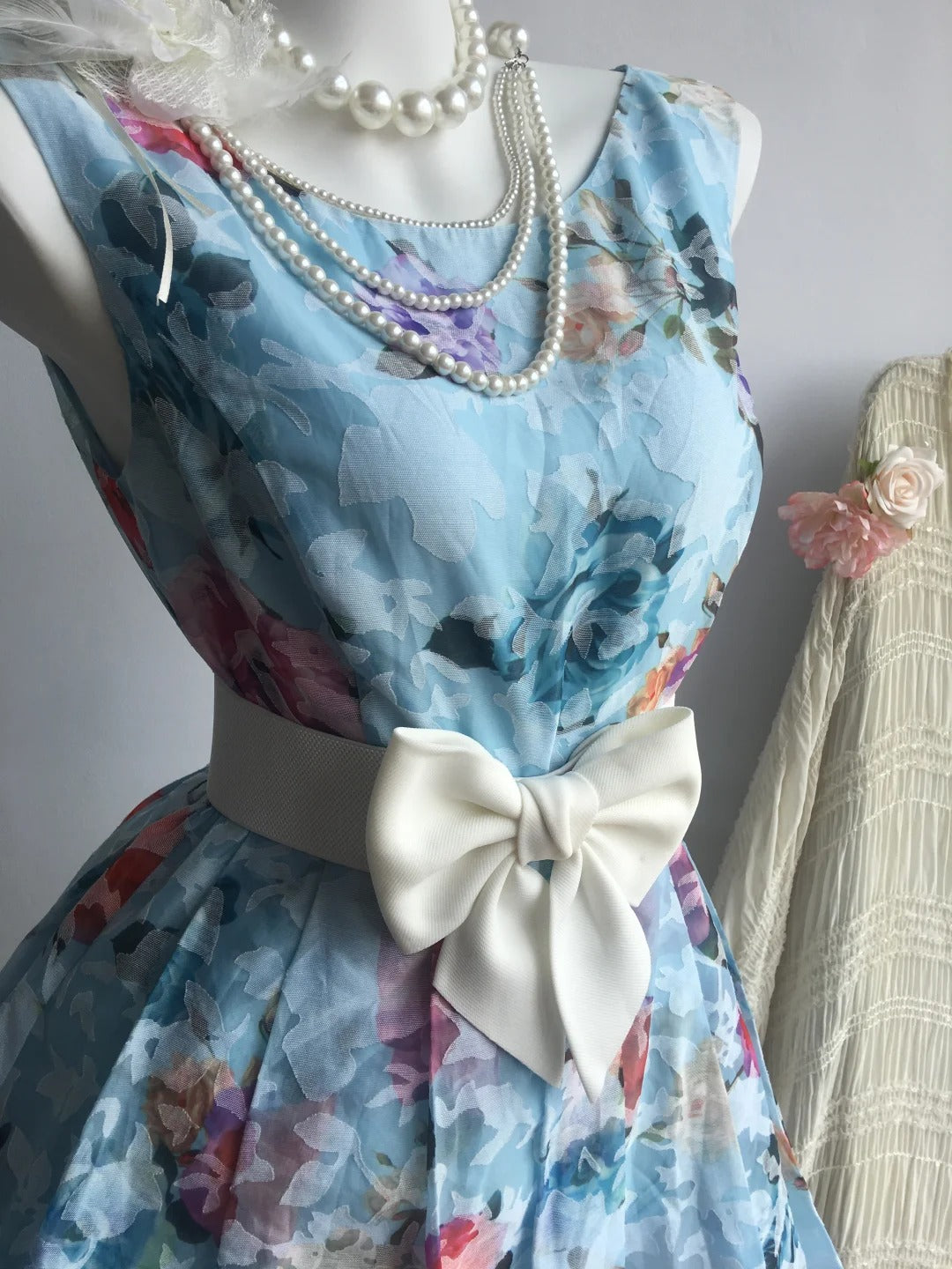 ✨Blue floral pretty date short chiffon homecoming dress party dress nv5433