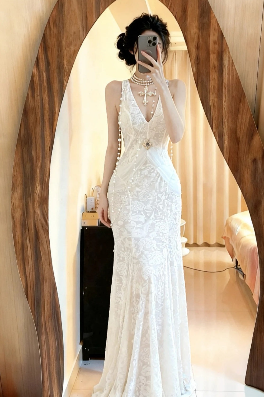 NiceVestidos-_White Lace Fairy Dress, Long Tulle Gown, Prom Dress NV6090