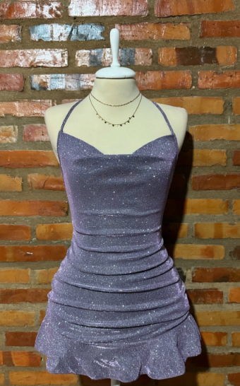 NiceVestidos--Purple Sparkling Short Satin Homecoming Dress NV5689
