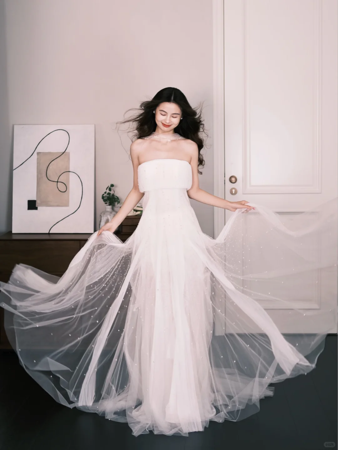 Strapless Pearl Tulle Bridal Gown with Choker NV7300