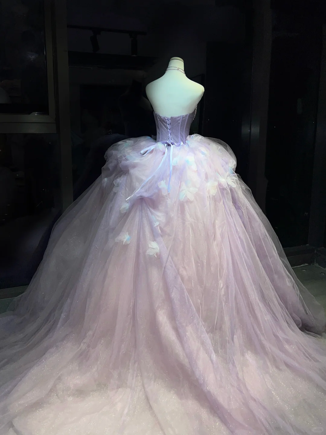 Lavender 3D Floral Tulle Long Evening Gown Strapless Puffy Ball Gown Prom Dress NV7063
