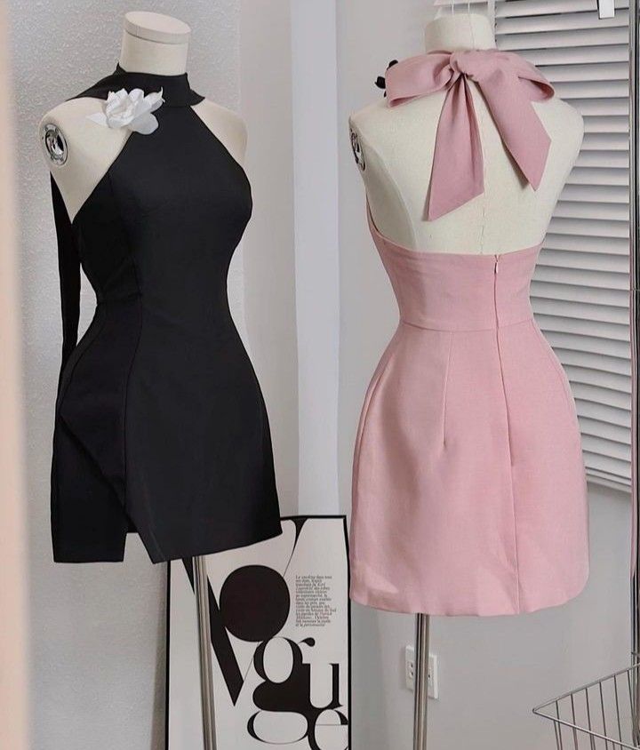 Schwarz/Rosa Einfaches, modisches, kurzes Homecoming-Kleid, Urlaubs-/Geburtstagspartykleid nv3095