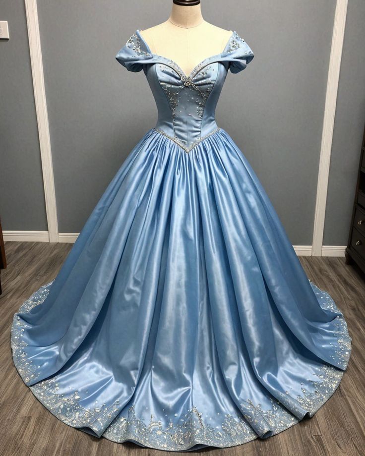 Light Blue Sequin Off-the-shoulder Ball Gown: Heart Neckline Trim, Fitted Waist, Evening Fairy Maxi Dress NV6430