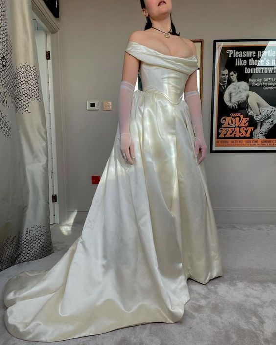 Robe de mariée longue en satin à épaules dénudées et coupe trapèze, élégante, couleur champagne, robe de bal, robe de soirée, nv2812