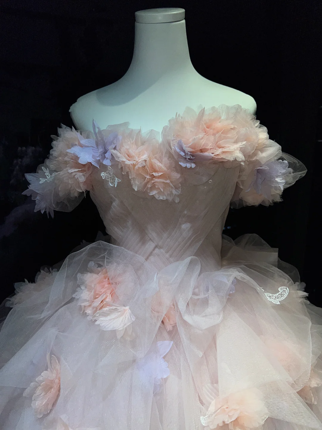 Off Shoulder Blush Pink Prom Dress 3D Floral Corset Layered Tulle Princess Ball Gown NV7054