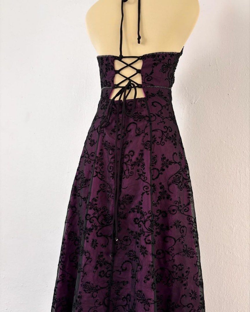NiceVestidos--Dark Purple Vintage Exquisite Floral Long Chiffon Prom Dress Homecoming Dress Fairy Dress Nv5588