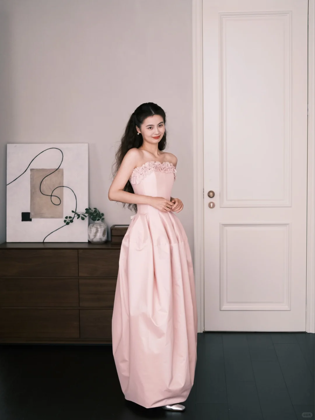 Light Pink Strapless Bubble Prom Dress 3D Floral Evening Gown NV7214
