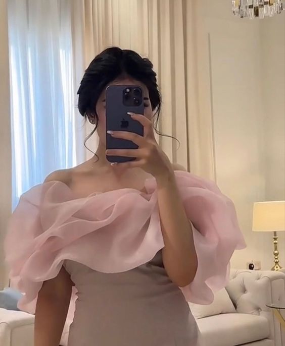 White satin pink tulle one shoulder strapless simple elegant long ball gown evening dress party dress nv2278