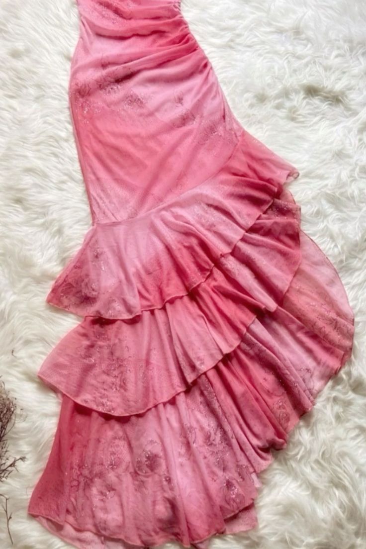 Rosa Hübsches Charmantes Fashion Tube Top Lange Rüschen Chiffon Ballkleid Abendkleid Partykleid nv3436