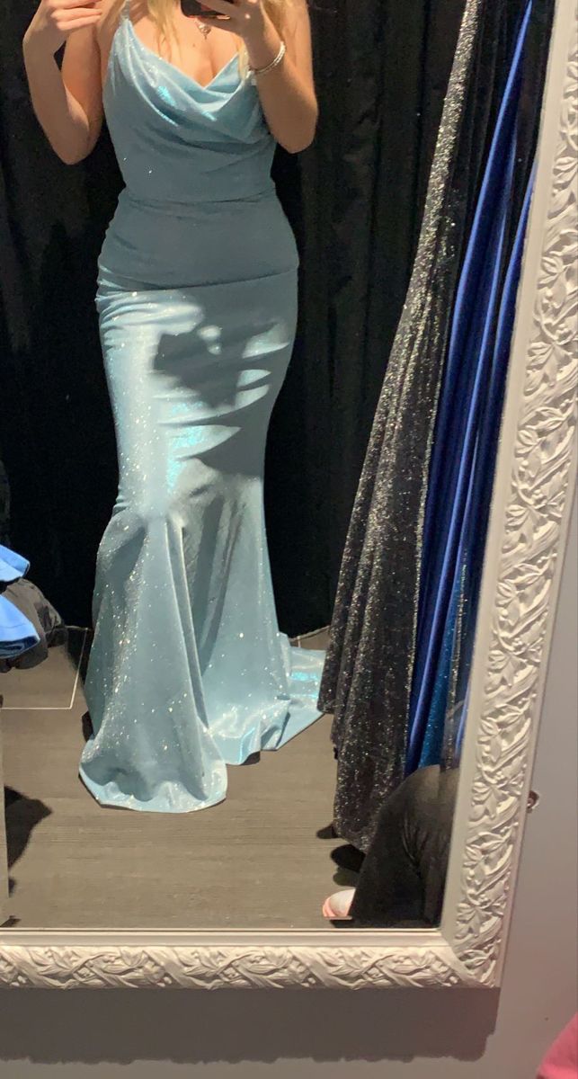 Blaues glänzendes, modisches, elegantes, langes, bodenlanges Satin-Abschlussballkleid, Abendkleid, Geburtstagspartykleid, Abschlussballkleid, nv4009