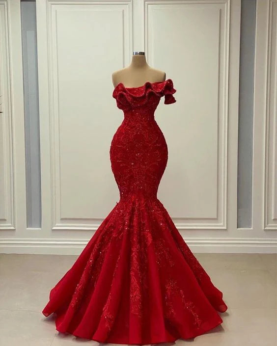 Rotes, glänzendes, elegantes, langes Meerjungfrauen-Ballkleid mit schmalen Pailletten, formelles Abendkleid, Partykleid nv3472