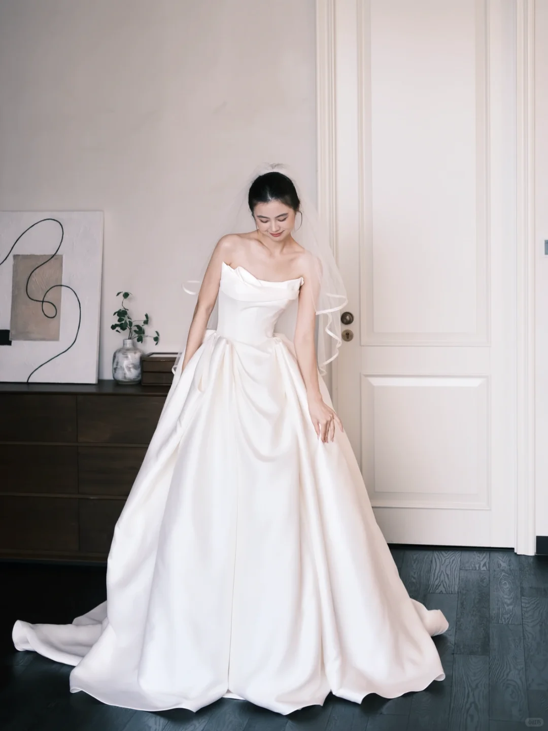 Strapless Cowl Satin Ballgown Wedding Dress with Pockets NV7387