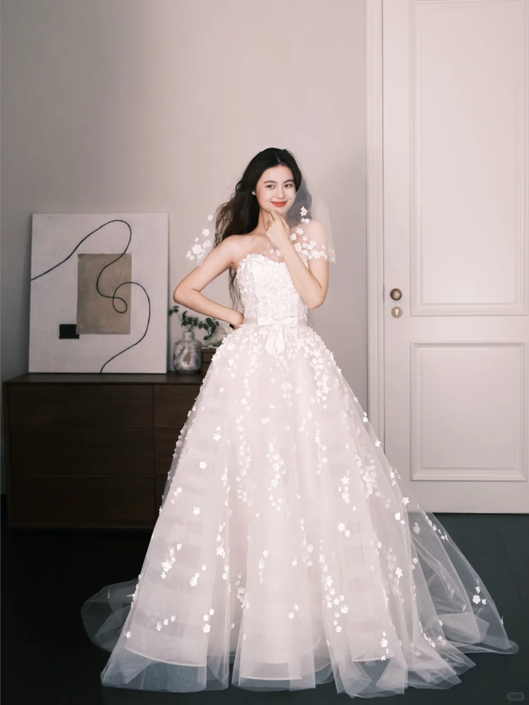 Strapless Sweetheart 3D Flower A Line Wedding Gown with Bow Sash NV7345