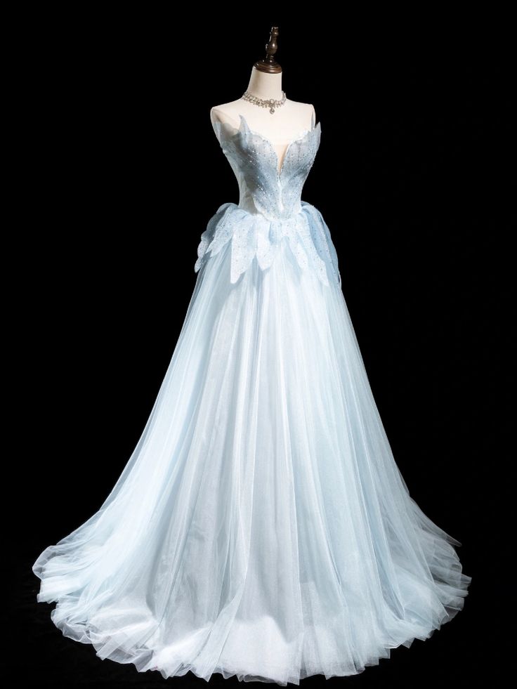 Light blue elegant sweet exquisite beaded long tulle ball gown evening dress Graduation dress adult dress nv3778