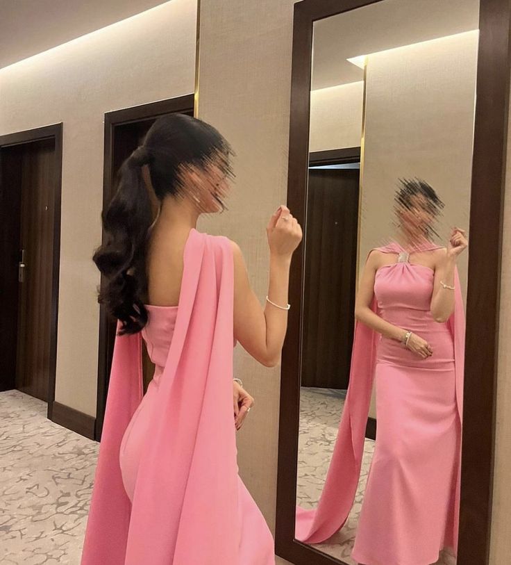 Robe de soirée longue rose simple et élégante avec bretelles et ruban nv2440