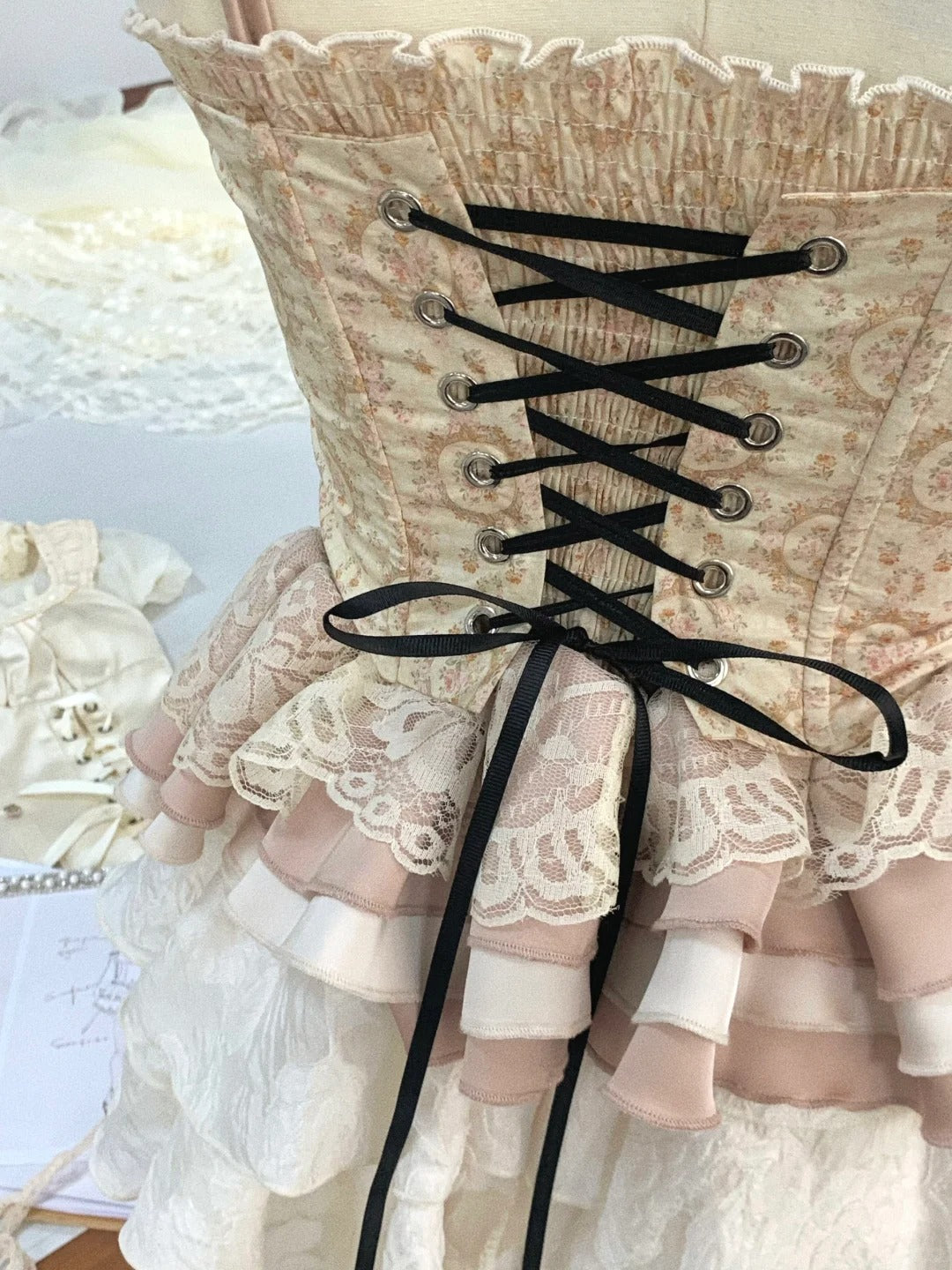 Pink Sweet Floral Short Lace Homecoming Dress Prom Dress Birthday Dress nv4518