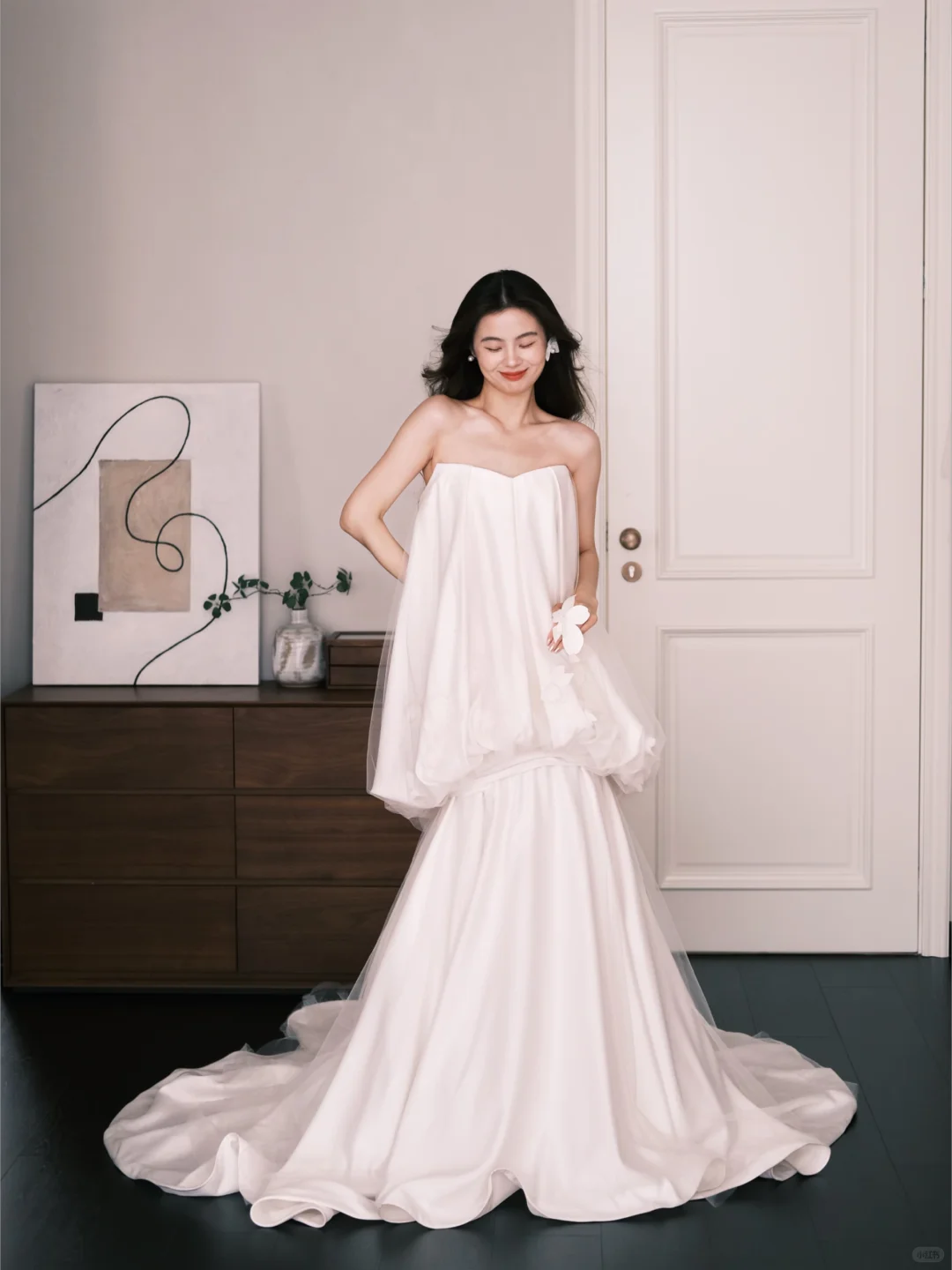 White Strapless Bubble Cloud Mermaid Wedding Dress NV7227