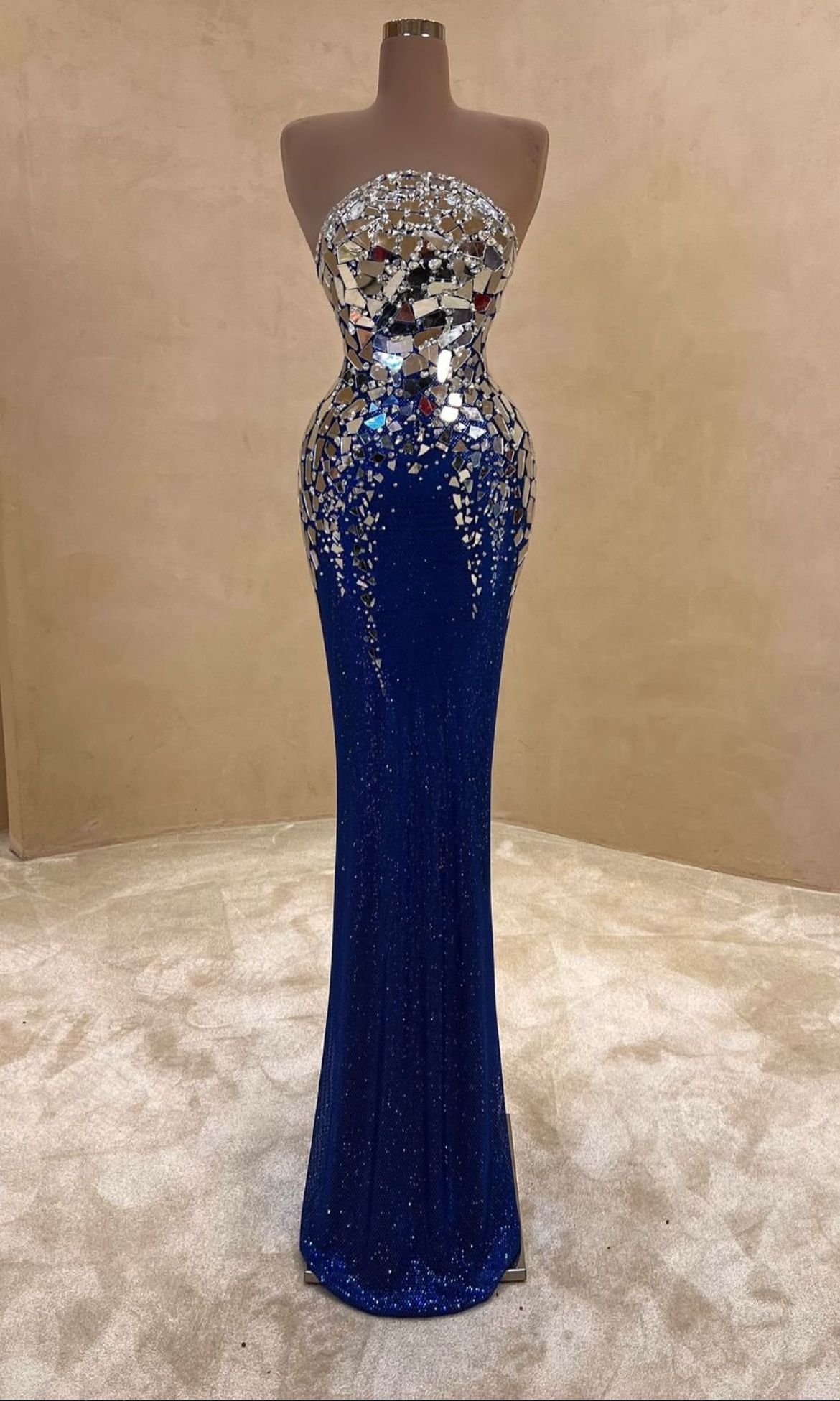 Robe de soirée courte en satin bleu magnifique, paillettes brillantes et miroir, sexy, nv5074