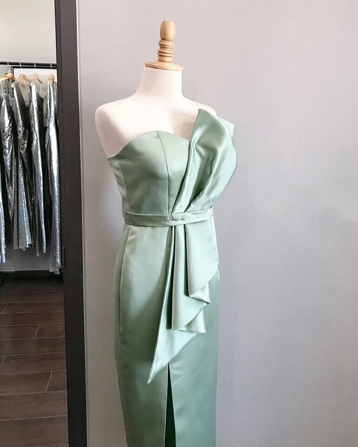 Green fashion simple elegant long satin ball gown evening dress wedding mother of the party dress bridesmaid dress prom dress nv3889