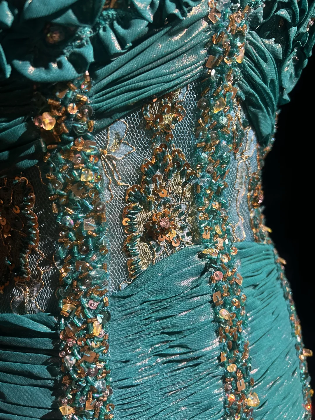 Strapless Peacock Green 1920s Gatsby Midi Prom Dress 3D Floral Appliques Sheer Boned Bodice Pleated Skirt Rhinestone Formal Gown NV6896