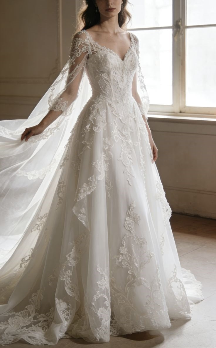 White Long Tulle Wedding Dress NV6702