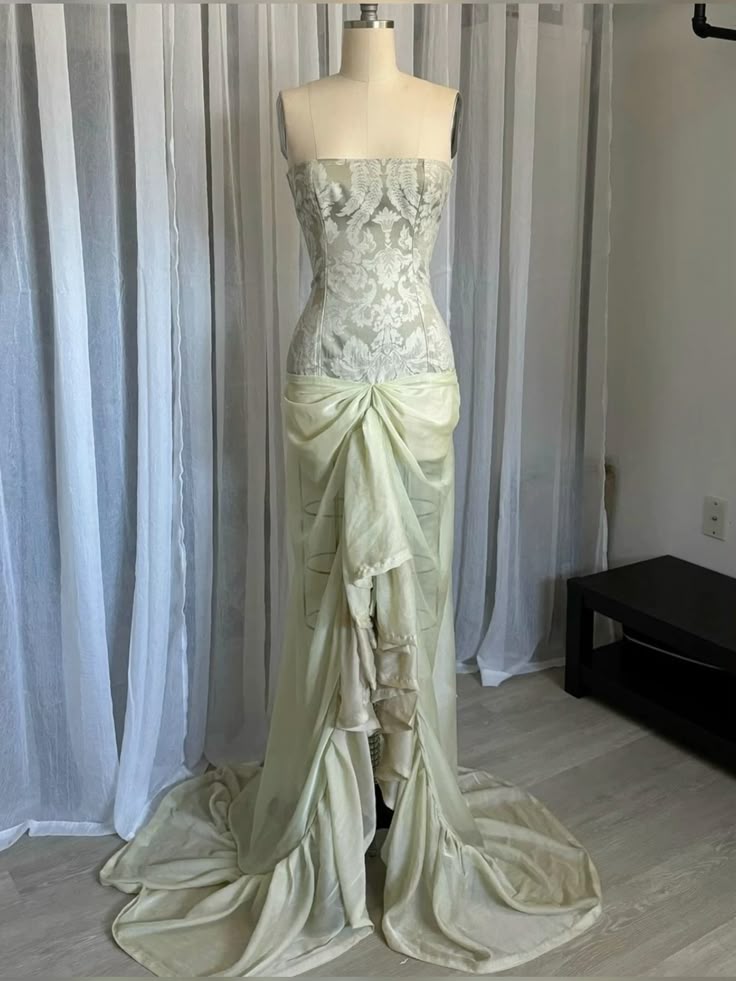 Grüne Mode Elegante Exquisite Spitze Rüschen Lange Tüll Abendkleid Ballkleid Partykleid nv3760