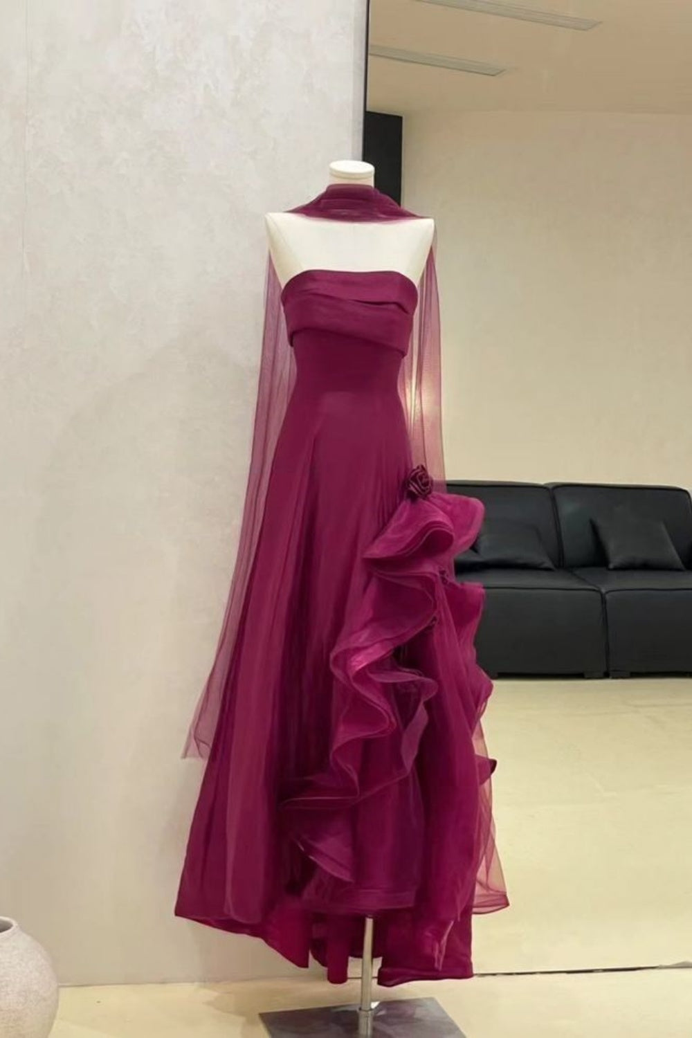 NiceVestidos – Lila trägerloses langes Chiffon-Tüllkleid NV5998