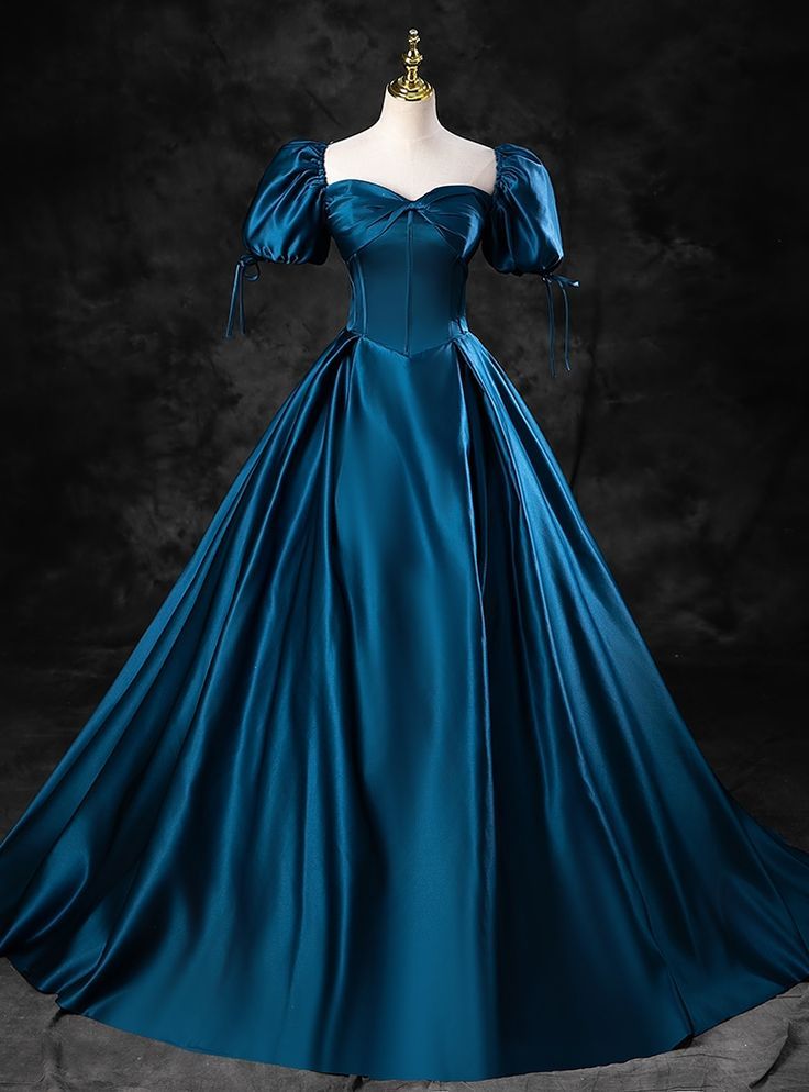 French Noble-style Blue Dress: High-shine Fabric, Flared Skirt Design, Party Luxury Dress NV6426