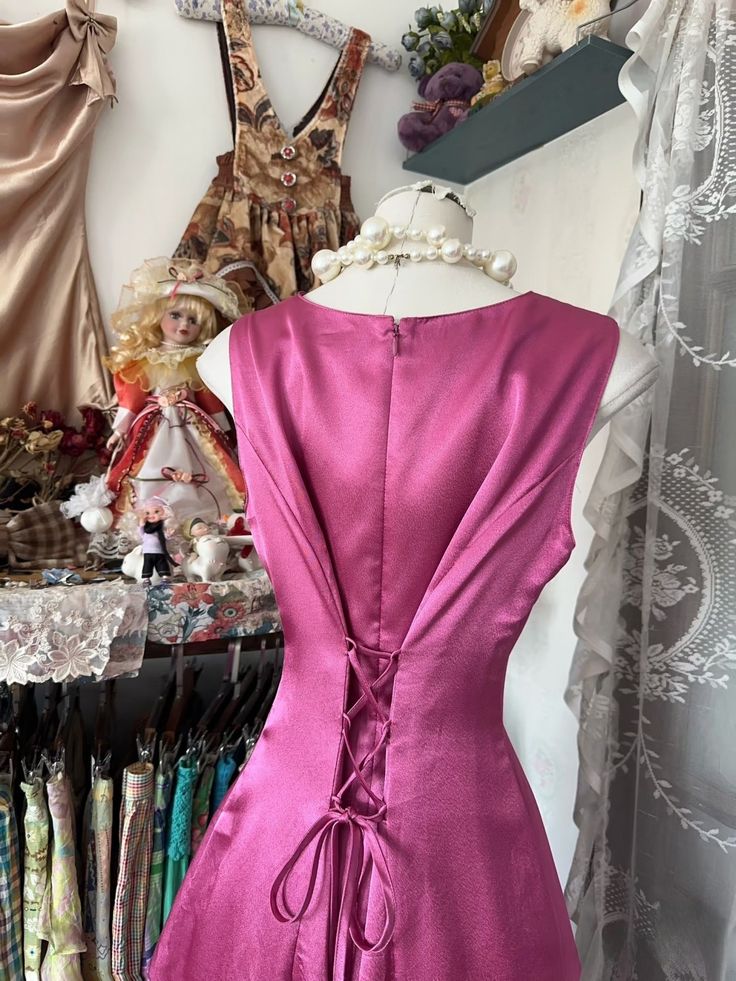 Rosa Vintage Mode A-Linie Bodenlanges Satin Ballkleid Abendkleid Partykleid nv3604